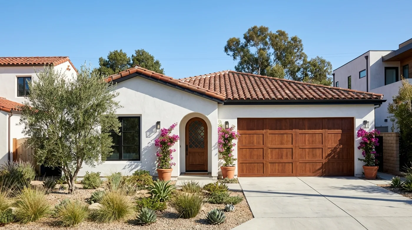 Altadena Spanish Revival fire rebuild residence, front exterior, rendering