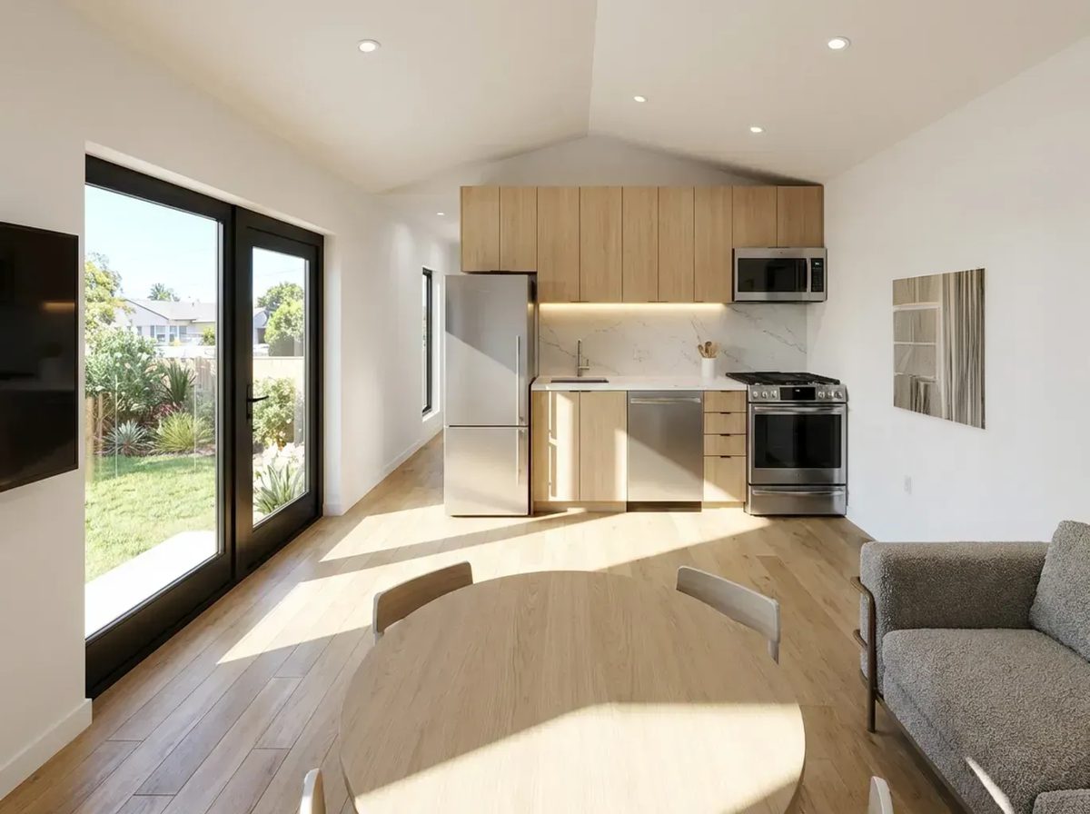 Altadena ADU living and kitchen space, rendering