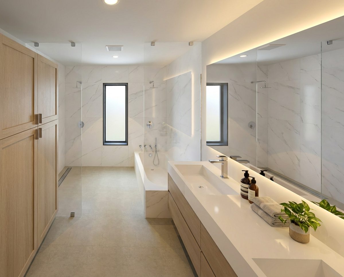 Altadena Residence primary bathroom, rendering