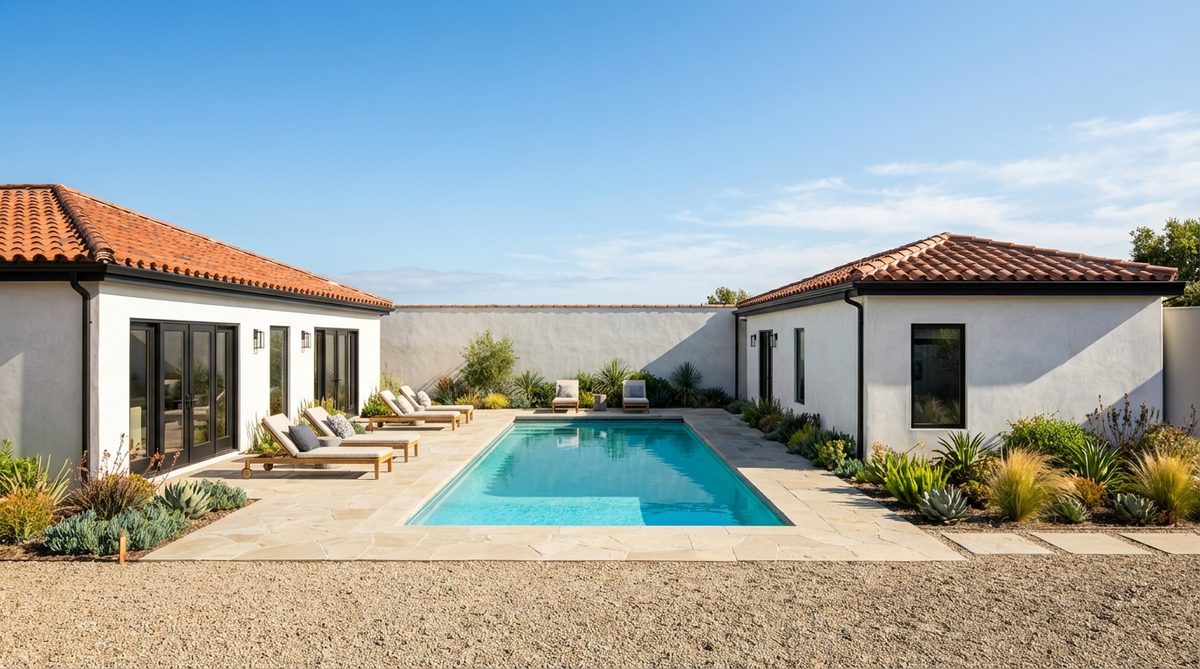 Altadena Residence No. 2, pool deck view, rendering