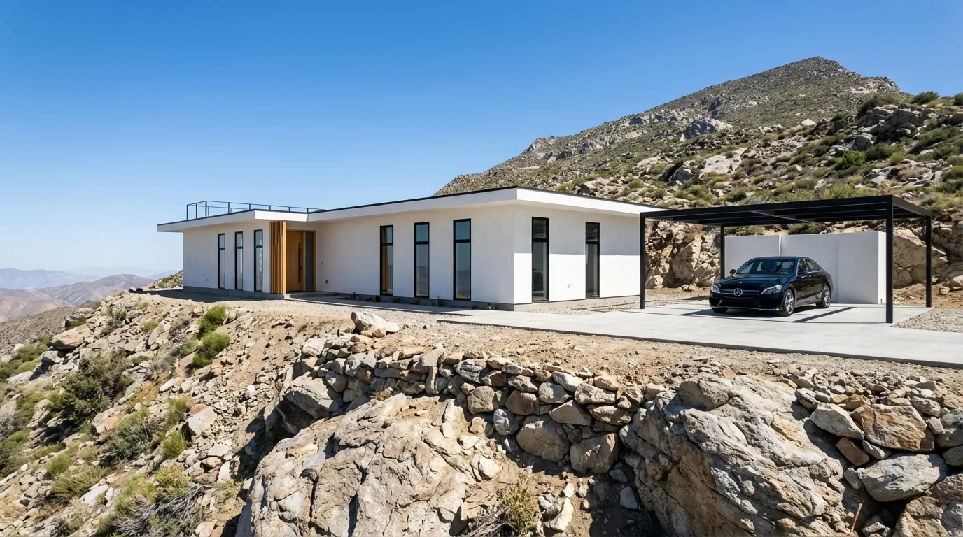 Escondido Residence exterior with carport, built on the 4C SAFE panel system